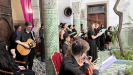 students playing instruments and singing in Morocco